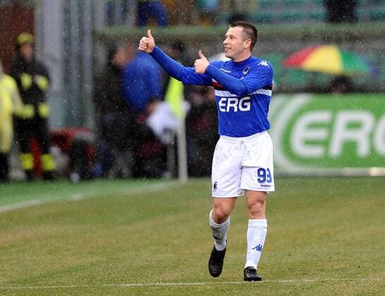 Antonio Cassano (Sampdoria Genua) - Torjubel -  Fußball Herren Serie A 2008 2009, 1. Italienische Liga, Sampdoria Genua Einzelbild Genua Begeisterung, Freude,