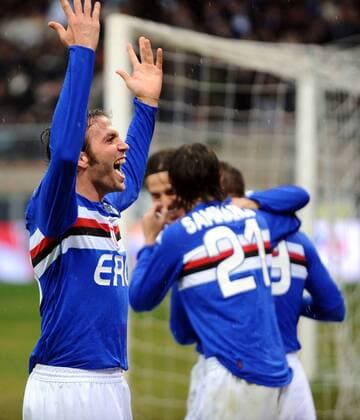 Giampaolo Pazzini (Sampdoria Genua, vorn) - Torjubel -  Fußball Herren Serie A 2008 2009, 1. Italienische Liga, Sampdoria Genua Gruppe Genua Begeisterung, Freude,