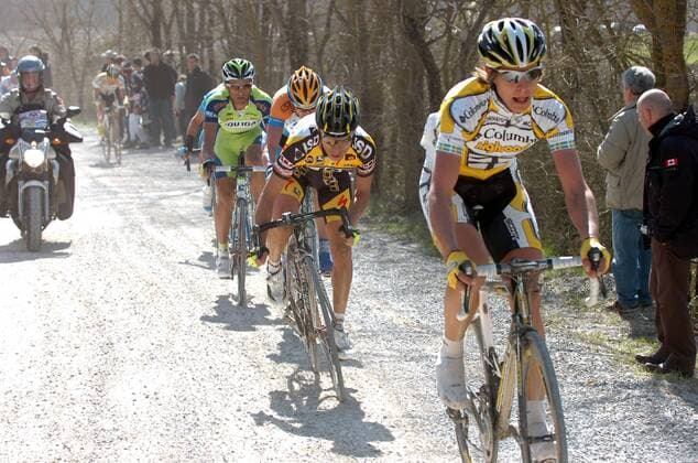 Thomas Lövkvist (Schweden Columbia High Road) vor Giovanni Visconti (ISD Danieli) und Daniele Bennati (beide Italien Liquigas, li.) -  Radsport Herren Monte Paschi Eroica 2009, Straßenradsport, Straße, Rad Gruppe Montepaschi - Strade Bianchi