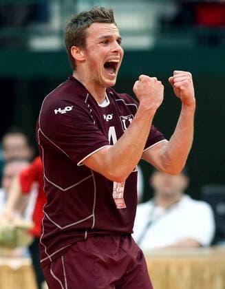 Patrick Steuerwald (Haching) - DVV Pokalsieger 2009 Volleyball Herren DVV Pokal 2008 2009, Pokalspiel, Pokalfinale, Finale, Unterhaching, Generali Haching Einzelbild Halle Westfalen Freude, Begeisterung,