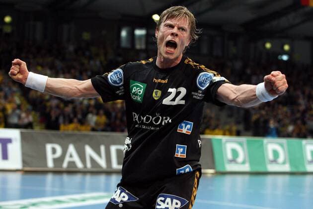 Gudjon Valur Sigurdsson (Rhein Neckar Löwen) - Torjubel Handball EC 1 Herren Champions League 2008 2009, Rhein Neckar Löwen, SG Kronau Östringen Einzelbild Karlsruhe Freude,