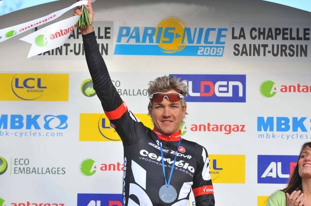 Heinrich Haussler (Deutschland Cervelo Test) gewinnt die 2. Etappe bei Paris Nizza 2009 -  Radsport Herren Paris Nizza 2009, Straßenradsport, Straße, Rad Einzelbild 2. Etappe Saint Brisson sur Loire - La Chapelle Saint Ursin Freude,