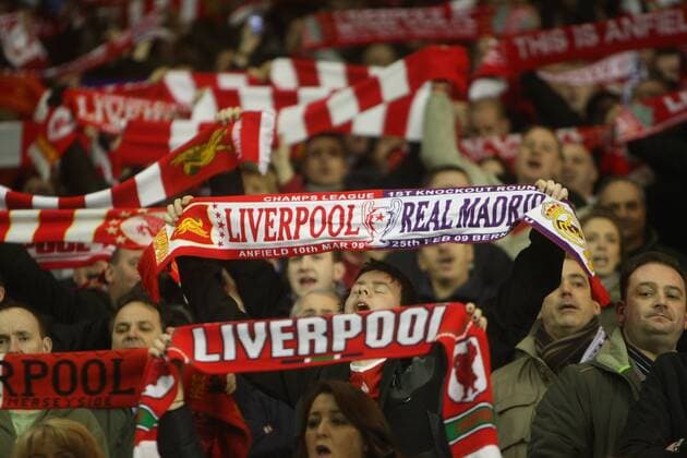 Fans des FC Liverpool während des Spiels gegen Real Madrid -  Fußball EC 1 Herren Champions League 2008 2009, FC Liverpool - Real Madrid CF 4:0 Gruppe Liverpool