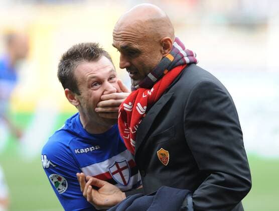 Antonio Cassano (Sampdoria Genua, li.) und Trainer Luciano Spalletti (AS Rom) -  Fußball Herren Serie A 2008 2009, 1. Liga, Sampdoria Genua - AS Rom 2:2, Roma Gruppe Genua
