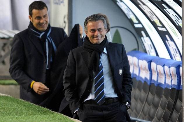 Trainer Jose Mourinho (Inter Mailand, re.) -  Fußball Herren Serie A 2008 2009, 1. Liga, FC Internazionale Mailand, Inter Gruppe Mailand Freude,