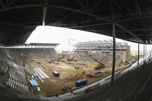 Fußball, Stadiongeschichte FC Augsburg Baustelle Impuls Arena, zukünftige Heimspielstätte des FC Augsburg Fußball 2. BL Herren Saison 2008 2009, FC Augsburg, Stadion, Fußballstadion, innen, Innenansicht Totale ImpulsArena Augsburg