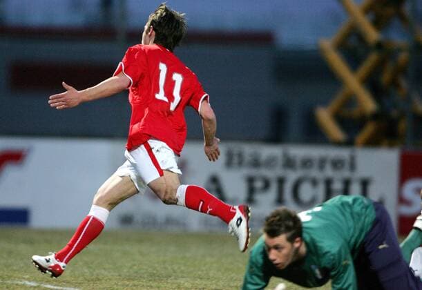 Marc Sand (Österreich U21) - Torjubel -  Fußball Länderspiel Herren U21 Viernationenturnier 2009, U 21 Nationalmannschaft, 4 Nationenturnier, Vier Nationen Turnier, Einzelbild Wiener Neudorf