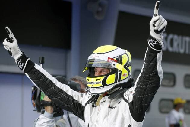 Jenson Button (England Brawn GP) auf der Pole Position beim GP von Malaysia 2009 Motorsport Grand Prix Herren Großer Preis von Malaysia 2009, Formel 1 Weltmeisterschaft, F1, F, GP, WM, Einzelbild Kuala Lumpur Sepang Freude,