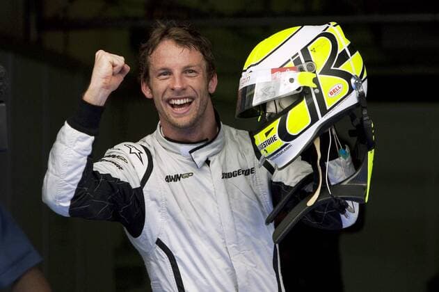 Jenson Button (England Brawn GP) - Pole Position beim Qualifying zum GP von Malaysia 2009 -  Motorsport Grand Prix Herren Großer Preis von Malaysia 2009, Formel 1 Weltmeisterschaft, F1, F, GP, WM, Qualifying Einzelbild Sepang Kuala Lumpur Freude, Begeisterung,