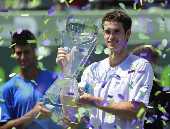Andy Murray (Großbritannien) gewinnt die Sony Ericsson Open 2009 Tennis Herren Sony Ericsson Open 2009, ATP Tour, Finale Einzelbild o0 Andrew Key Biscayne Miami Freude,