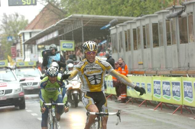 Edvald Boasson Hagen (Norwegen Columbia High Road, re.) gewinnt Gent Wervelgem 2009 vor Aliaksandr Kuschynski (Weißrussland Liquigas) -  Radsport Herren Gent Wevelgem 2009, Straßenradsport, Straße, Rad Gruppe Gent - Wevelgem Freude,