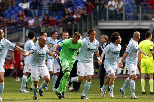 Schlußjubel Lazio Rom -  Fußball Herren Serie A 2008 2009, 1. Italienische Liga, Lazio Rom Totale Rom Freude,