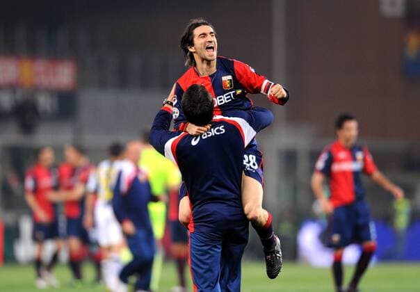 Ivan Juric (Genoa CFC) - Schlußjubel -  Fußball Herren Serie A 2008 2009, 1. Italienische Liga, FC Genua 1893 Gruppe Genua Freude,