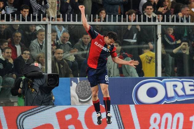 Thiago Motta (Genoa CFC) - Torjubel -  Fußball Herren Serie A 2008 2009, 1. Italienische Liga, FC Genua 1893 Einzelbild Genua Freude, Begeisterung,