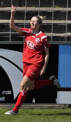 Anja Mittag (Potsdam) - Torjubel Fußball Damen DFB Pokal 2008 2009, Frauen, Frauenfußball, Pokalspiel, Halbfinale, 1. FFC Turbine Potsdam Einzelbild Potsdam Freude,