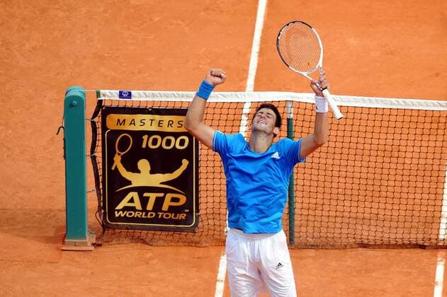 Novak Djokovic (Serbien) - Schlussjubel -  Tennis Herren Monte Carlo Rolex Masters 2009, Open, ATP Tour, Einzelbild Monaco Freude,