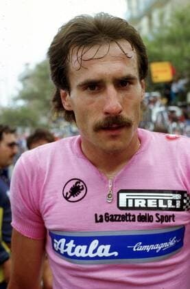 Urs Freuler (Schweiz Atala Jelmoli Bilta) im rosa Trikot -  Radsport Herren Giro d Italia 1983, dItalia, Straßenradsport, Straße, Rad Porträt 3. Etappe: Comacchio - Fano
