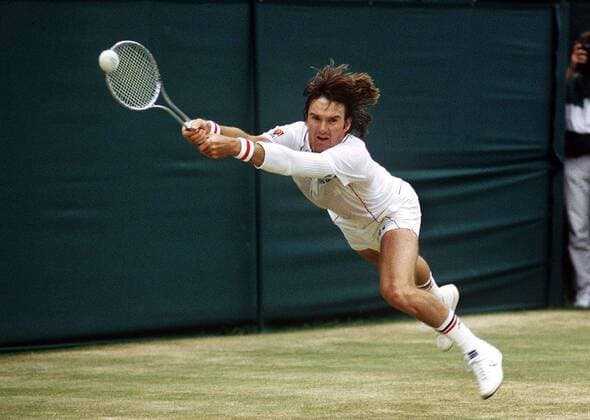 Jimmy Connors (USA) -  Tennis Herren All England Championships 1982, Grand Slam, ATP Tour, Finale Einzelbild Wimbledon Aufnahmedatum geschätzt London Dynamik, Kampf,