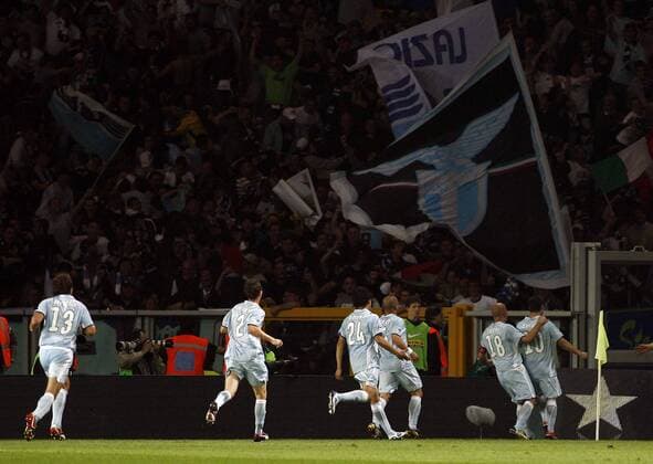Torjubel Lazio Rom -  Fußball Herren Coppa Italia 2008 2009, Pokal, Pokalspiel, Lazio Rom Totale Turin Begeisterung, Freude,