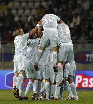 Torjubel Lazio Rom -  Fußball Herren Coppa Italia 2008 2009, Pokal, Pokalspiel Gruppe Turin Begeisterung, Freude,