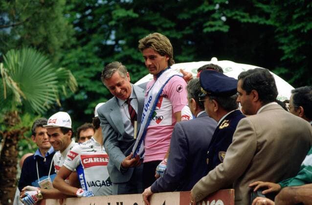Roberto Visentini (Italien Carrera, Mitte) gewinnt den Giro d Italia 1986 -  Radsport Herren Giro d Italia 1986, dItalia, Straßenradsport, Straße, Rad, Gruppe 22. Etappe: Meran