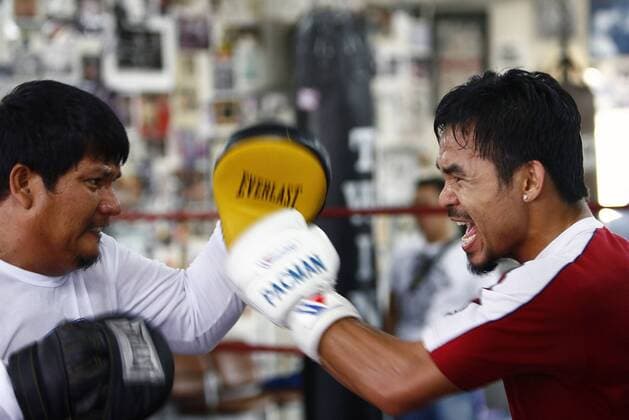 Manny Pacquiao (Philippinen, re.) - Pratzentraining -  Boxen Herren Boxsport 2009, Profiboxen Gruppe Los Angeles, LA, L.A.