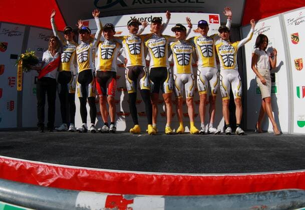 Team Columbia High Road gewinnt das Mannschaftszeitfahren der Tour de Romandie 2009 Radsport Herren Tour de Romandie 2009, ProTour, Straßenradsport, Straße, Rad, Zeitfahren, Mannschaftszeitfahren Totale 3. Etappe: Yverdon Freude, 