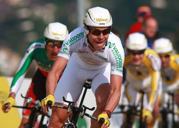 Tony Martin (Deutschland Columbia High Road) im weißen Trikot des besten Jungprofis der Tour de Romandie 2009 Radsport Herren Tour de Romandie 2009, ProTour, Straßenradsport, Straße, Rad, Zeitfahren, Mannschaftszeitfahren Einzelbild 3. Etappe: Yverdon 