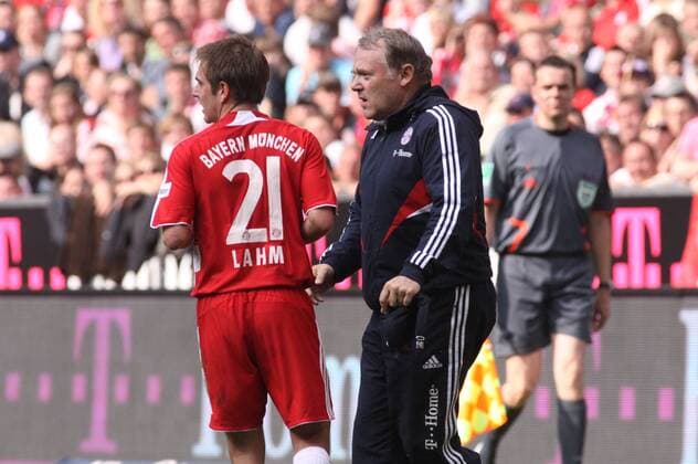 Philipp Lahm (li.) und Co Trainer Hermann Gerland (beide Bayern) Fußball 1. BL Herren Saison 2008 2009, FC Bayern München Gruppe München