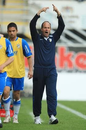 Trainer Marc Fascher (Jena) gibt Anweisungen Fußball Herren 3. Liga 2008 2009, FC Carl Zeiss Jena Gruppe Paderborn