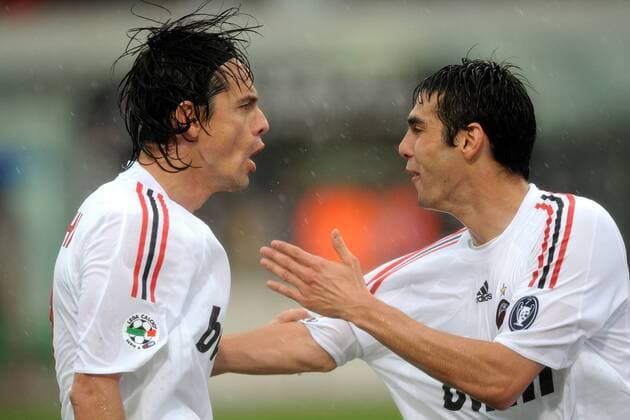 Filippo Inzaghi (li.) und Kaka (beide AC Mailand) - Torjubel -  Fußball Herren Serie A 2008 2009, 1. Liga, Milan Gruppe Catania Freude, Begeisterung,