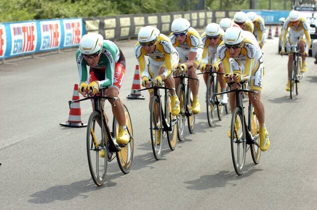 Team Columbia High Road mit Marco Pinotti (Italien, li.) -  Radsport Herren Giro d Italia 2009, dItalia, Straßenradsport, Straße, Rad, Zeitfahren, Mannschaftszeitfahren Gruppe 1. Etappe: Venedig