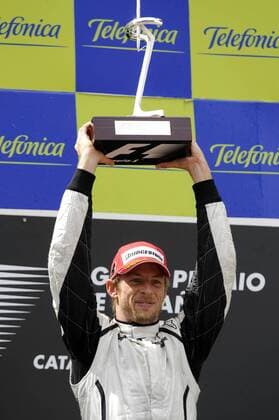Jenson Button (England Brawn GP) - Sieger Großer Preis von Spanien 2009 Motorsport Grand Prix Herren Großer Preis von Spanien 2009, Formel 1 Weltmeisterschaft, F1, F, GP, WM, Einzelbild Circuit de Catalunya Barcelona Freude,