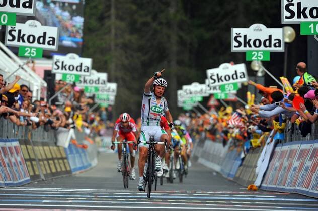 Danilo di Luca (Italien LPR) gewinnt die 4. Etappe des Giro d Italia 2009 -  Radsport Herren Giro d Italia 2009, dItalia, Straßenradsport, Straße, Rad, Gruppe 4. Etappe: Padua - San Martino di Castrozza Freude,