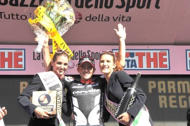 Simon Gerrans (Australien Cervelo) gewinnt die 14. Etappe des Giro d Italia 2009 -  Radsport Herren Giro d Italia 2009, dItalia, Straßenradsport, Straße, Rad Gruppe 14. Etappe: Campi di Bisenzio - Bologna Begeisterung, Freude,