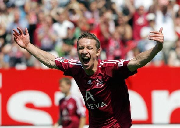 Marek Mintal (Nürnberg) jubelt Fußball 2. BL Herren Saison 2008 2009, 1. FC Nürnberg, Vdig Einzelbild Nürnberg Freude, Begeisterung,