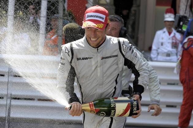Jenson Button (England Brawn GP) gewinnt den Großen Preis von Monaco 2009 Motorsport Grand Prix Herren Großer Preis von Monaco 2009, Formel 1 Weltmeisterschaft, F1, F, GP, WM Einzelbild Monte Carlo Begeisterung, Freude,