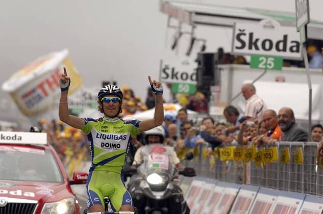 Franco Pellizotti (Italien Liquigas) gewinnt die 17. Etappe des Giro d Italia 2009 -  Radsport Herren Giro d Italia 2009, dItalia, Straßenradsport, Straße, Rad, Einzelbild 17. Etappe: Chieti - Blockhaus Freude,
