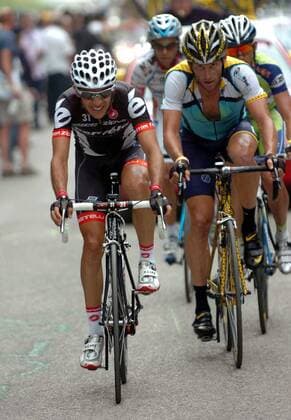 Carlos Sastre (Spanien Cervelo, li.) und Lance Armstrong (USA Astana) -  Radsport Herren Giro d Italia 2009, dItalia, Straßenradsport, Straße, Rad, Gruppe 17. Etappe: Chieti - Blockhaus Anstrengung,