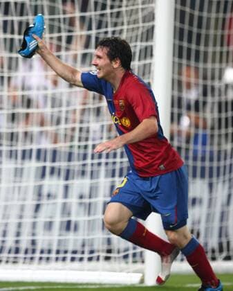 Lionel Messi (FC Barcelona) - Torjubel Fußball EC 1 Herren Champions League Finale 2008 2009, FC Barcelona, Barca Einzelbild Rom Begeisterung, Freude,
