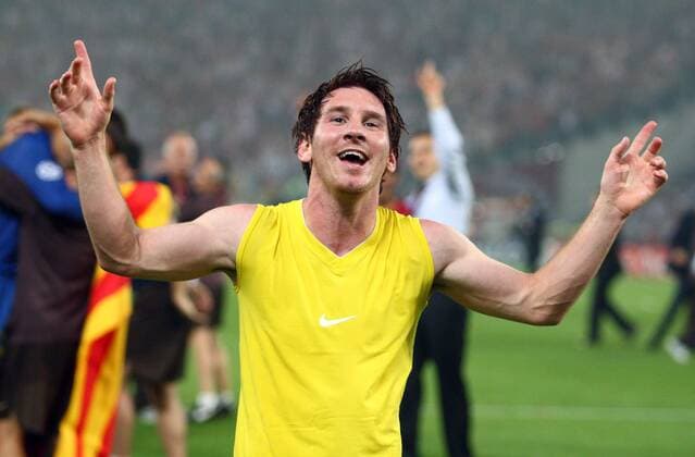 Lionel Messi (FC Barcelona) freut sich über den Gewinn der Champions League 2008 2009 Fußball EC 1 Herren Champions League 2008 2009, Finale, FC Barcelona, Barca, Vdig Einzelbild Rom Freude,