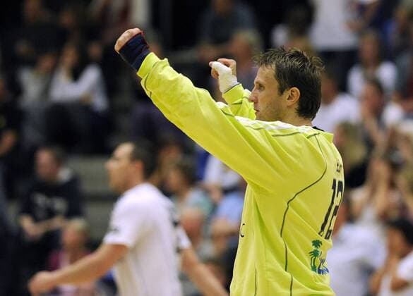 Torwart Steinar Ege (FC Kopenhagen) - Torjubel -  Handball Herren CBB Mobil Ligaen 2008 2009, 1. Dänische Liga, Finale, FC Handbold Kopenhagen, FCK Einzelbild o0 Playoffs, Playoff, Play Offs, Off, Kopenhagen Freude,