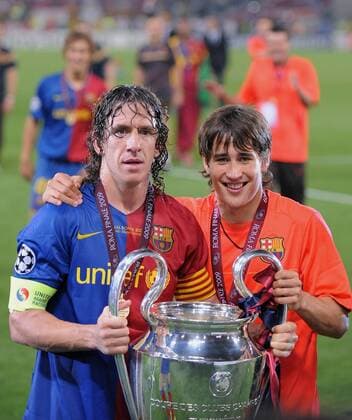 Carles Puyol (li.) und Bojan Krkic (beide FC Barcelona) - Champions League Sieger 2008 2009 - Fußball EC 1 Herren Champions League Finale 2008 2009, Sieg, Sieger, Europapokalsieg, Europapokalsieger, Feier, feiern Gruppe Rom Freude,