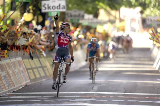 Philippe Gilbert (Belgien Lotto) gewinnt die 20. Etappe des Giro d Italia 2009 vor Thomas Voeckler (Frankreich BBOX Bouygues Telecom) -  Radsport Herren Giro d Italia 2009, dItalia, Straßenradsport, Straße, Rad Gruppe 20. Etappe: Neapel - Anagni Freude,