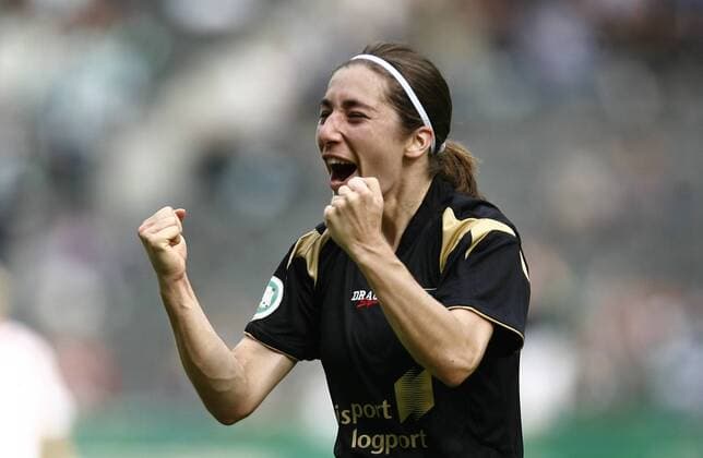Annemieke Kiesel (Duisburg) - Torjubel Fußball Damen DFB Pokal 2008 2009, Pokalspiel, Finale, Pokalfinale, Frauen, Frauenfußball, FCR Duisburg 2001 Einzelbild Berlin Freude, Begeisterung,