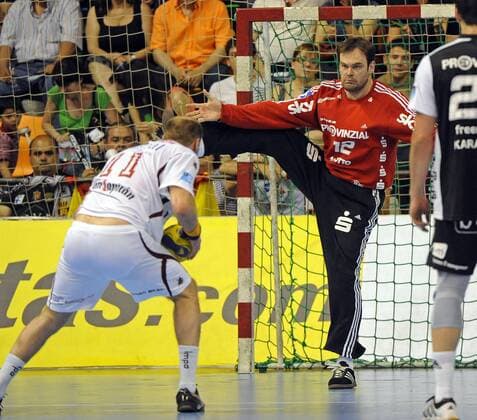 Torwart Bruno Martini (Kiel) - Siebenmeter Handball EC 1 Herren Champions League 2008 2009, Finale, BM Ciudad Real - THW Kiel 33:27 Gruppe Ciudad Real Dynamik,