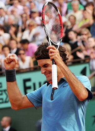 Roger Federer (Schweiz) jubelt -  Tennis Herren French Open 2009, Grand Slam, ATP Tour Einzelbild Roland Garros Paris Freude,