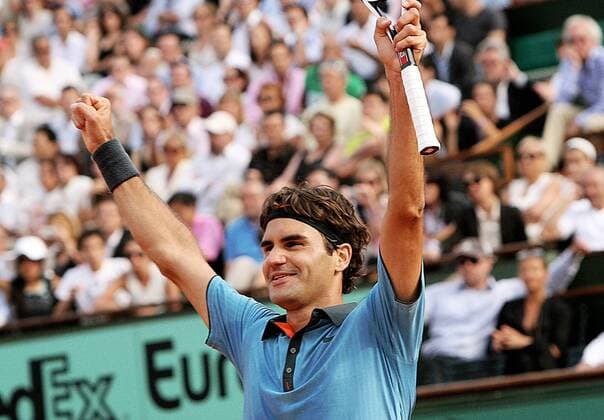 Roger Federer (Schweiz) jubelt -  Tennis Herren French Open 2009, Grand Slam, ATP Tour Einzelbild Roland Garros Paris Freude,