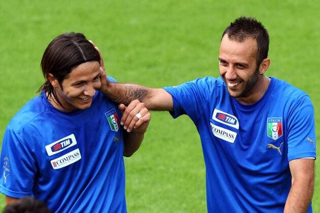 Marco Biagianti (li.) und Giuseppe Mascara (beide Italien) -  Fußball Herren Nationalteam 2009, Training Gruppe Florenz Freude,