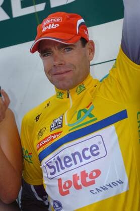 Cadel Evans (Australien Silence Lotto) nach der 1. Etappe der Criterium Du Dauphine Libere 2009 im gelben Trikot -  Radsport Herren Criterium Du Dauphine Libere 2009, ProTour, Straßenradsport, Straße, Rad, Vdig Einzelbild 1. Etappe: Nancy - Nancy Freude,